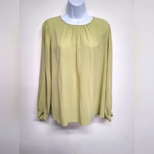 Uniqlo Green Rayon Poly Blend Blouse Top M Long Sleeve Semi Sheer